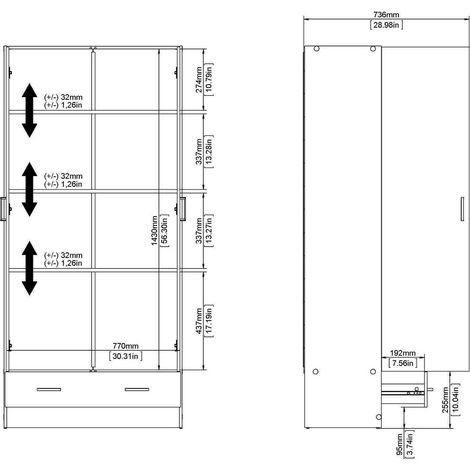 Dmora – Armoire 2 portes blanche 79,4x35,7x170,4 cm – Penderie avec 3 étagères – Design moderne pour chambre à coucher — vue 3