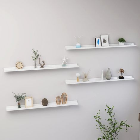 Estantes de pared 4 unidades blanco brillo 100x9x3 cm vidaXL