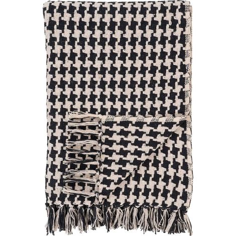JOSY - Plaid 180x130cm Beige et Noir à Motifs Pied-de-Poule (1/4)