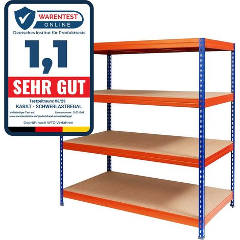 Mammut – Rayonnage étagère charge lourde tôle d'acier 4 niveaux 200 x 180 x 60 cm – Capacité 1600 kg – Montage facile