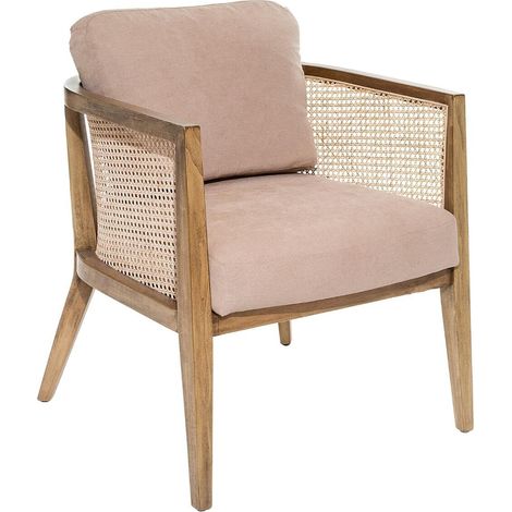 Fauteuil en peuplier et rotin coloris taupe - Longueur 62 x Profondeur 69 x Hauteur 78 cm -PEGANE-