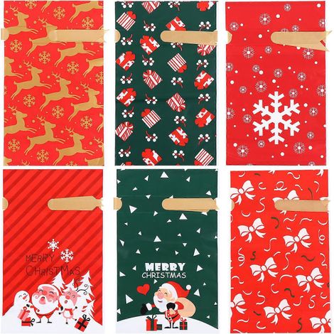 Lot de 60 sacs cadeaux de Noël à cordon, pochettes de rangement-23X15CM