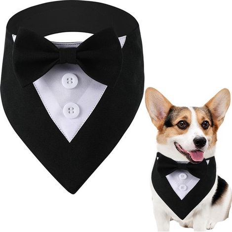 Esmoquin formal para perro talla S, collar negro con pañuelo de boda y pajarita, esmoquin ajustable para mascotas, atuendo de San perros pequeños (1/5)