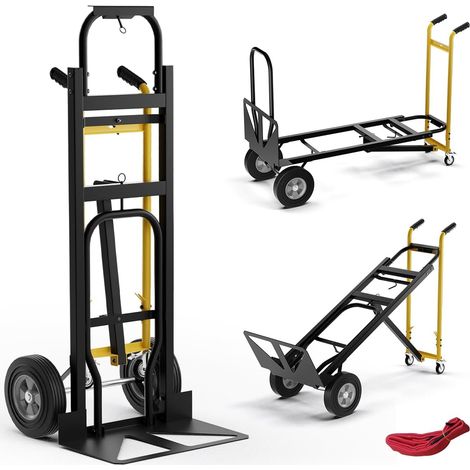 GOPLUS 3-en-1 Chariot Diable à Main en Métal avec Roues en Caoutchouc Universelles, Capacité 450 kg, Chariot Pliable Industriel pour Transport et Déplacement, 57 x 53 x 131 cm (1/5)