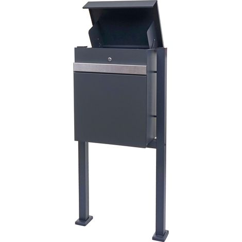 Boîte aux lettres avec pied HHG-125 Boîte à colis sur pied, métal, galvanisé anthracite-acier inoxydable (1/5)