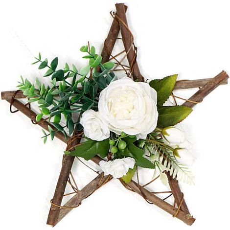 Künstlicher Rosenkranz mit Pentagramm aus Eukalyptusholz für die Haustür, Hochzeitsdekoration
