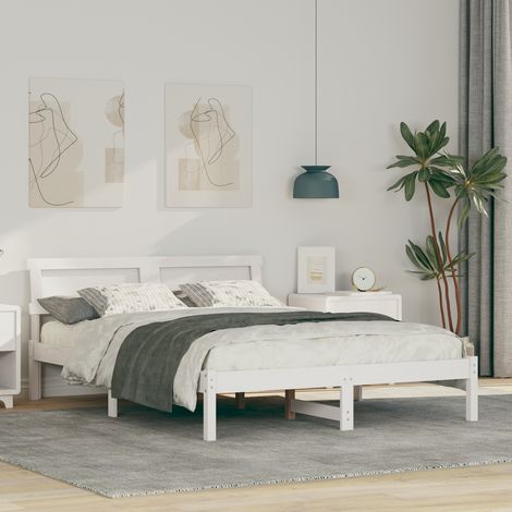 vidaXL Cadre de lit Blanc 140 x 190 cm Bois massif en pin (1/5)