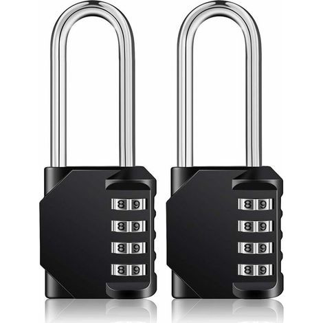 2 candados de grillete largo, candados de combinación de 4 dígitos, vástago largo, candados de alta resistencia para taquillas de gimnasio, puerta/valla exterior resistente a la intemperie, puerta, Su (1/5)