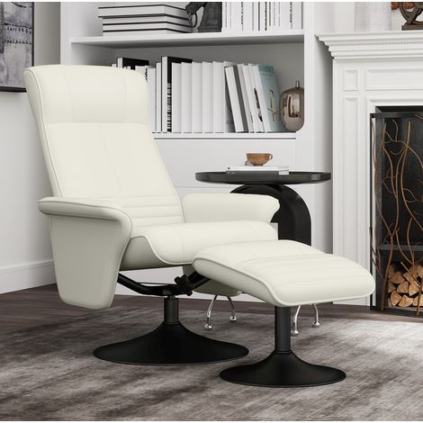 Sillón relax giratorio de poliéster blanco crema con reposapiés, 69 x 71 x 104 cm, reclinable 135° (1/5)