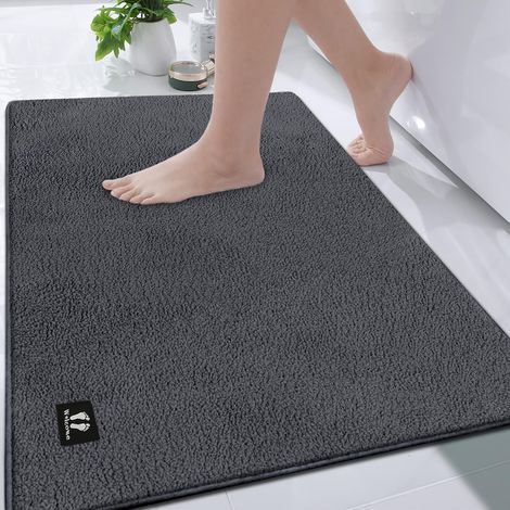 Tapis de bain extra large - Antidérapant et absorbant - En microfibre douce - Lavable en machine - Gris - 120 x 80 cm JY
