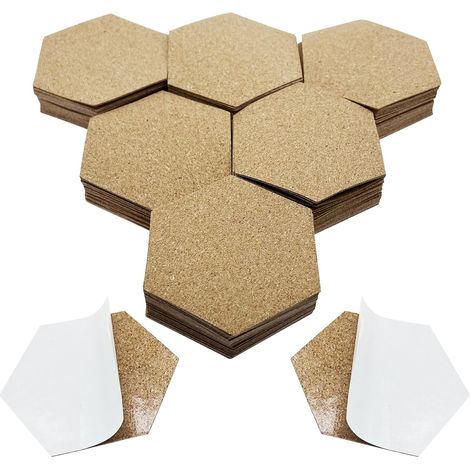 Lot 120 carreaux liège hexagonaux - Autocollants naturels 1mm - Sous-verres et décoration murale - Maison et bureau - 10x10cm marron (1/5)