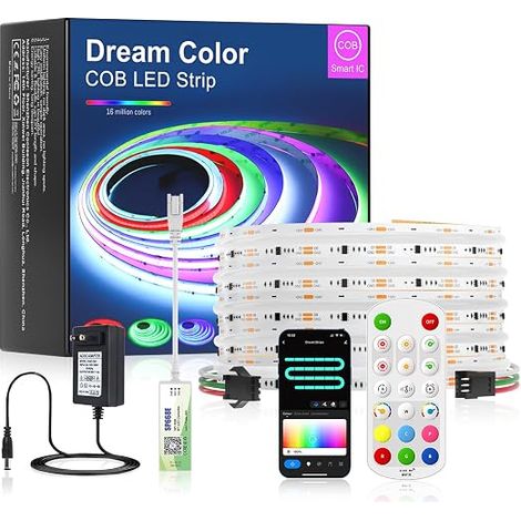 COB RGB SPI Strip LED 5M 24V WS2811 IC contrôlable tous les 10cm Bluetooth APP RF télécommande haute luminosité CRI90 Narrow 8mm LED strip Pour (1/5)