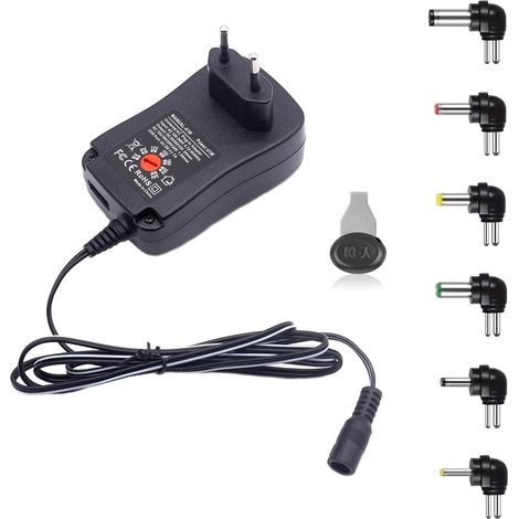 Adaptateur secteur universel 220 V vers 6 V 9 V 12 V 15 V 18 V 24 V DC réglable Commutateur 41 W 5 V/2,1 A pour adaptateur Wi-Fi électronique (6 embouts adaptateurs) (1/5)