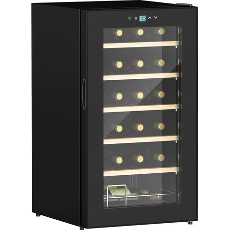 Cave à vin pour 24 bouteilles, température réglable de 5 à 20 °C, éclairage LED, noire, 43 x 45 x 75 cm