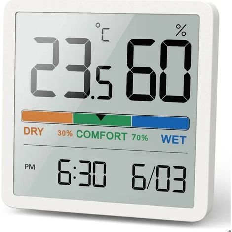 Thermomètre-hygromètre d'intérieur, thermomètre de bureau numérique avec indicateur de température et d'humidité (blanc) (1/5)