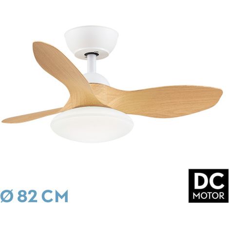 Ventilador de techo LED "Páramo" regulable con control remoto (36W 3CCT 2880lm) IP20 Ø82cm color blanco y haya (1/2)
