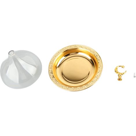 Plat de service avec dôme, motifs dorés en relief, acier inoxydable et acrylique, pour fête, café (1/4)
