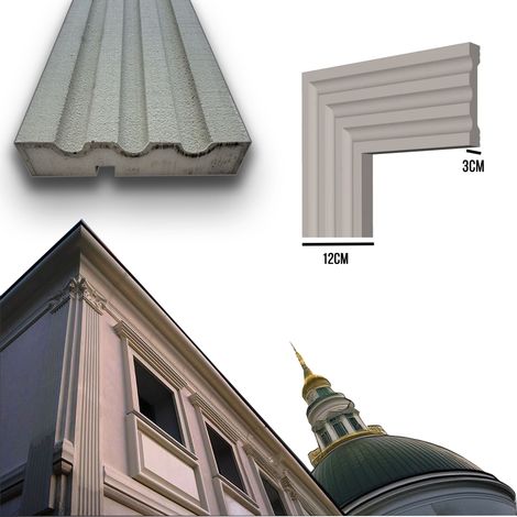 €9,99ml  STOCK  Pacco da 24ml di cornice decorativa in XPS Resinata per esterno 12x3x200cm PD112