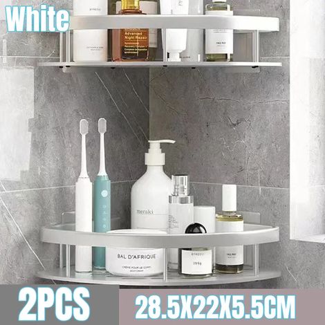 (B-Blanc-2PCS) Étagère de salle de bain/rangement de cuisine en alliage d'aluminium, étagère de douche, accessoires de salle de bain, étagère murale sans perçage (1/5)