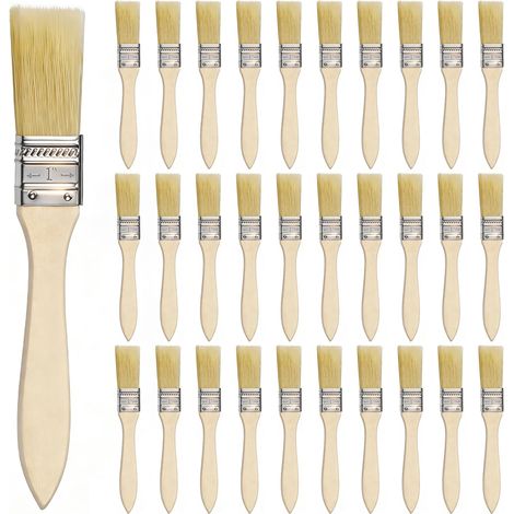 Lot de 30 Pinceaux Peinture 25mm Pinceau Plat avec Manche en Bois pour Peinture Murale Ecailles Silicone Gesso Teintures Vernis Colles Bricolage (1/5)