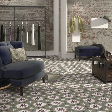 Carreaux de ciment effet grès cérame 15x15 cm vert – Boîte de 0.50 m2 – Pose droite ou diagonale recommandée – APE