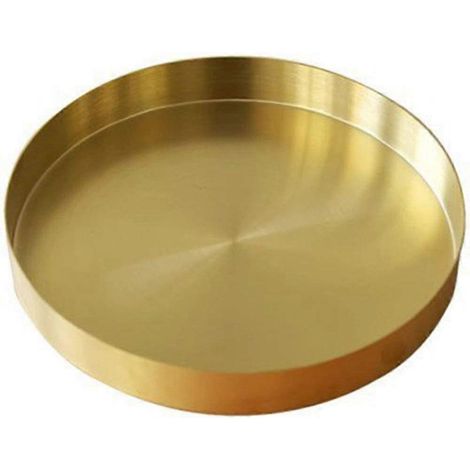 Plateau rond doré, plateau décoratif en métal, plateau de maquillage, organisateur pour vanité, salle de bain, robe, laiton mat F (1/5)