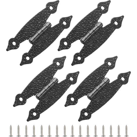 Juego de 4 bisagras de hierro negro estilo antiguo para puertas de armarios, resistentes y multifuncionales, con una separación entre orificios de 6,3 cm, ideales para cocina y muebles. (1/5)