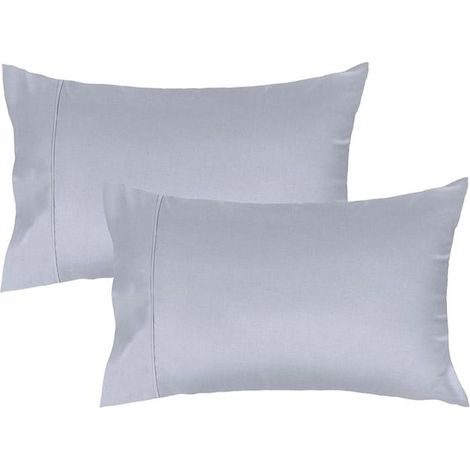 2 Taies d'oreiller 50 x 70 cm, Satin 100 % coton, respirant et rafraîchissant, gris clair, pour literie douce toute l'année