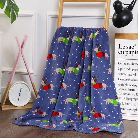 Couverture En Polaire - Imprimé Noël Chien En Pull - 127 x 152 cm - Pour Canapé Lit Ou Cadeau - 1 Pièce (1/5)