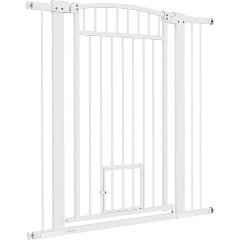 Barrière pour chien ajustable 76-102cm, large avec porte pour chat, blanc (1/5)