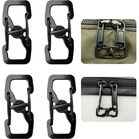 Clips de fermeture éclair antivol verrouillables — accessoires de voyage indispensables pour bagages et sacs à dos. Ce clip verrouillable avec mousqueton empêche l'ouverture de la fermeture éclair. (1/5)