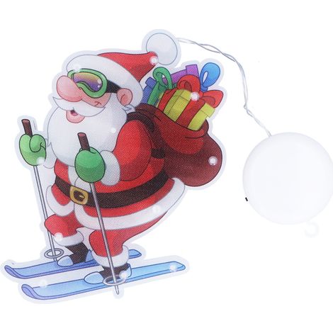 Décoration lumineuse de Noël LED à ventouse pour fenêtre, représentant un Père Noël skieur, idéale pour les fêtes. (1/5)