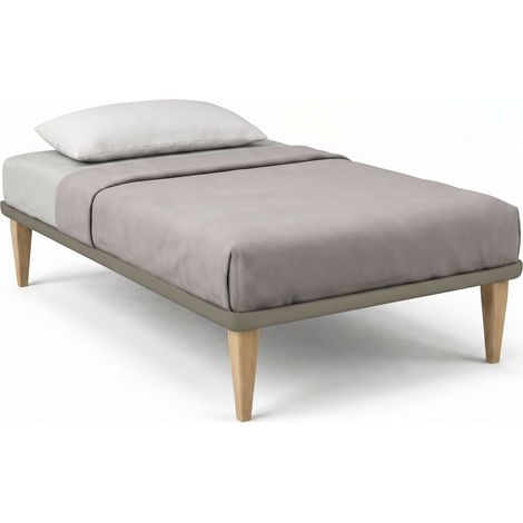 Letto 1 Piazza e Mezza con Rete Rivestita 120x200 cm Similpelle Cappuccino Tessis (1/5)
