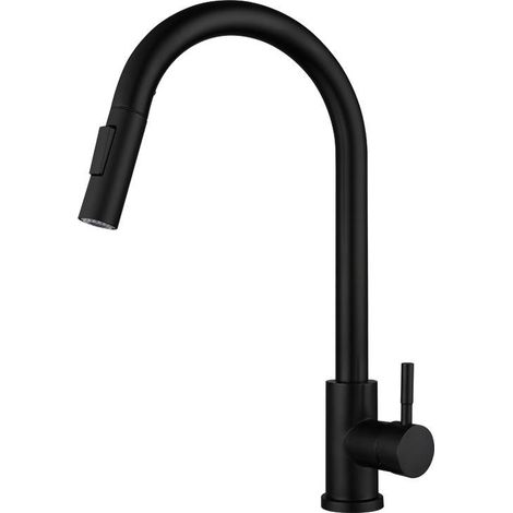 Mitigeur de Cuisine Noir avec Douchette Extractible, Robinetterie Inox pour Évier, Mélangeur Chaud/Froid, Robinet à Main Libre, Usage Quotidien (1/5)