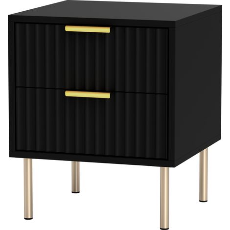 Table de chevet cannelée 40 x 39 x 48 cm 2 tiroirs rangement glissières douces contemporain pieds hauts en MDF noir 210001628 (1/5)