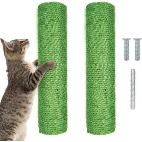 2 Pièces Poteau De Rechange Pour Arbre À Chat Poste Griffer Arbre Poteau Griffoir Corde Chanvre Chatons D'intérieur Grands Colonnes Vis Filetage Intérieur 7cm Diamètre Longeur 30cm Vert