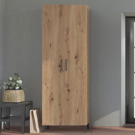 Zapatero Ciminna, Mueble para Zapatos 5 Estantes, 2 Puertas, Kit Fijación a Pared Incluido, 67.5x35x195h cm Roble Marrón (1/5)