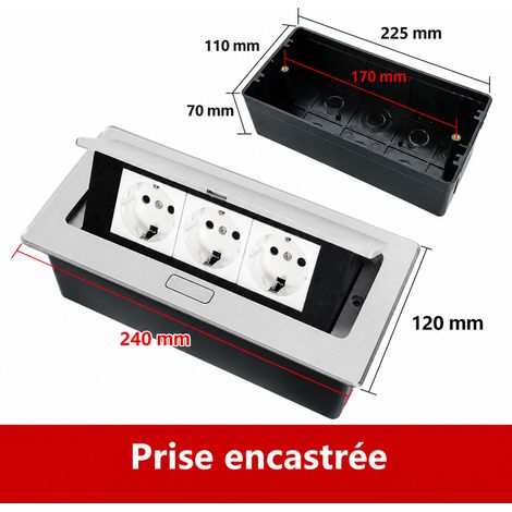 Bloc multiprise bureau encastrable pop-up amorti 3 prises standard européen argenté AC250 4000W – Livraison gratuite (1/5)