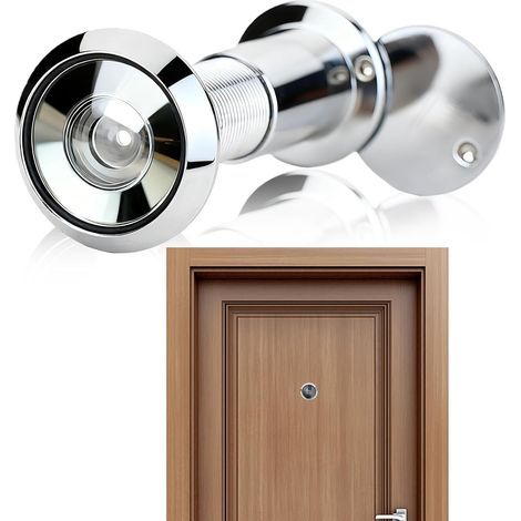 1 Porte-œil Métal Argenté, Lentille Verre 220°, Pour Portes 35-60mm, Trou 16-20mm, Sécurité Domicile (1/5)