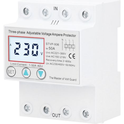Protecteur de tension réglable LCD triphasé multifonctionnel à réinitialisation automatique STVP936 230v 400V AC(50A) (1/5)