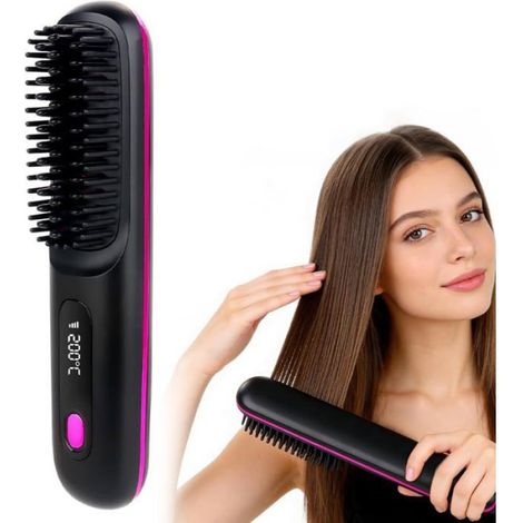 1 Brosse lissante sans fil,3 températures,batterie 4000 mAh,port USB-C,écran LED,usage voyage (1/5)