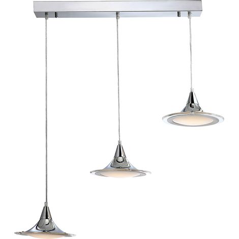 LED Pendel Leuchte Gästezimmer Chrom Decken Hänge Lampe 3-flg satiniert Globo 15819-3
