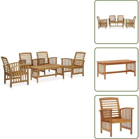 5-tlg. Garten-Lounge-Set Massivholz Akazie - Gartensofa - Lounge Set - Holz Gartenmöbel - Esszimmergarnitur - Outdoor Furniture
