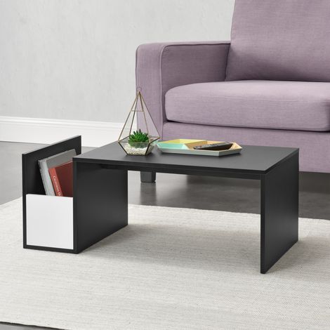 Tavolino da caffè/da Divano con Contenitore Laterale 90 x 45 x 35 cm Tavolo Basso da Salotto/Soggiorno in Forma Rettangolare - Nero (1/6)