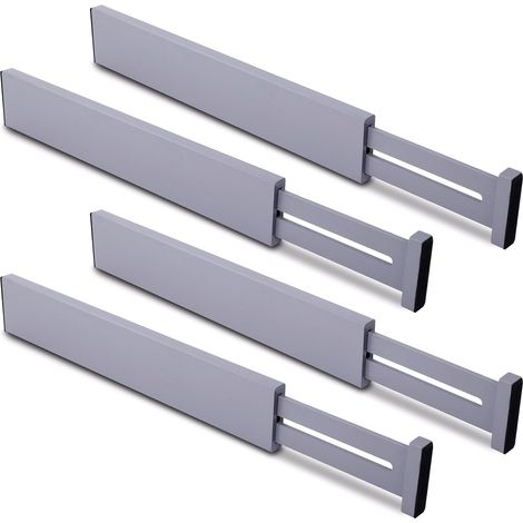 Lot de 4 Séparateur De Tiroir Réglable En Bambou Gris Pour Commode Salle De Bain Bureau