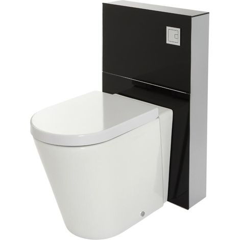 Milano Arca 504mm Bathroom Toilet WC Unit with Back to Wall Pan Cistern and Soft Close Seat - Black