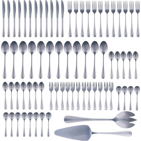 Set Posate 75Pz 12 Persone in Acciaio Inox Cucchiai Cucchiaini Forchette Coltelli