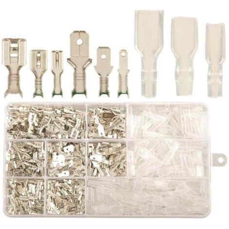 540pcs 2.8mm, 4.8mm, 6.3mm Male and Female Flat Crimp Electrical Terminals with Insulating Sleeve, Automotive Electrical Terminal Car Terminals Assortment, Electrical Connectors Crimp Kit (1/4)