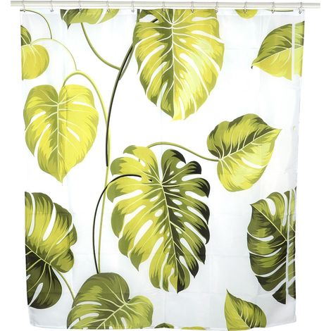 Rideau de Douche Imperméable et Anti-Moisissure, Décor Tropical Feuilles 150x180cm, Accessoire Salle de Bain (1/5)