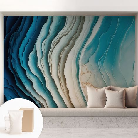 Papier peint intissé mural classique avec imprimé motifs décoratifs design élégant non‑tissé Vagues d'harmonie 208x146 cm (1/5)